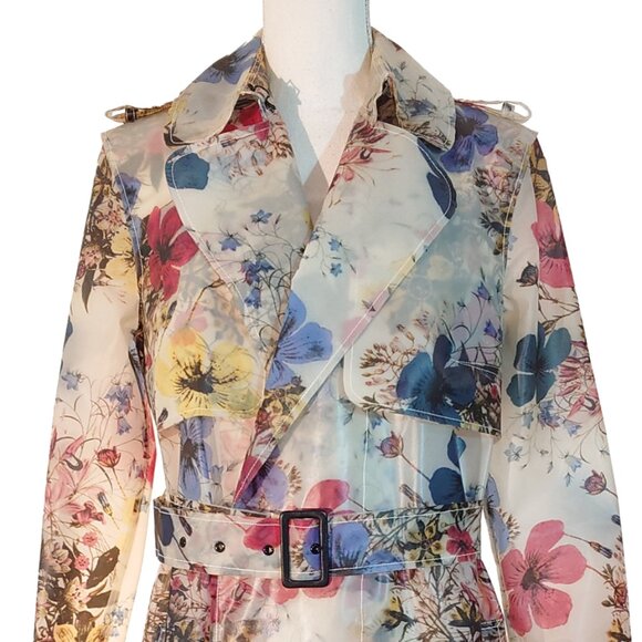ERDEM Charlotta Multicolor Semi-Sheer Floral Trench Coat - Picture 7 of 14